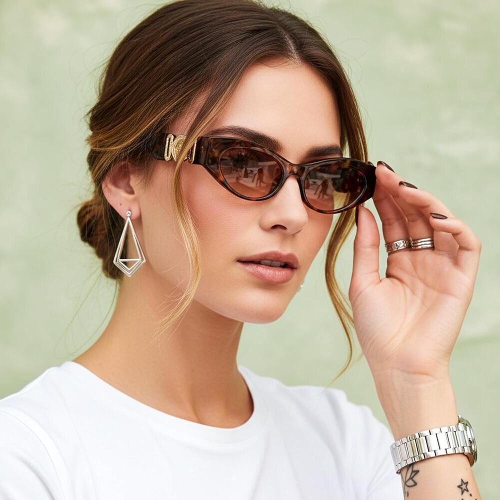 Unique 90s Y2K Womens Tortoise Brown Gradient Cat Eye Sunglasses - Picture 3 of 5